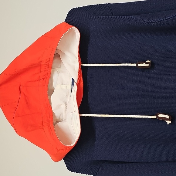 Vintage Polo by Ralph Lauren Navy Sweater with Red -Orange Raincoat Style Hood M - Picture 2 of 13